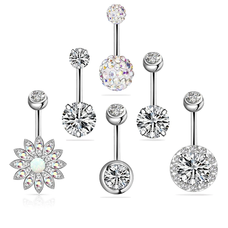 5/6 PCS 316L Stainless Steel Belly Button Ring Set Navel Piercing Jewelry Barbells For Women Jewellery Can Be Use As Earrings