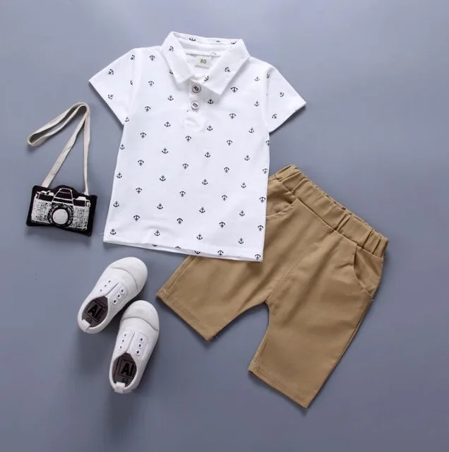 

Baby boys summer clothing sets toddler fashion cotton shirt+bib pants 2pcs tracksuits for bebe boys infant wedding clothes