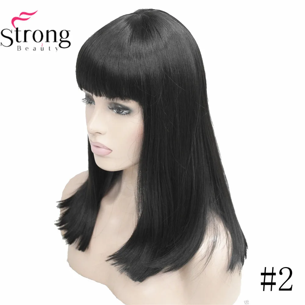 StrongBeauty Женские синтетические парики волосы черный/Блонд длинные прямые аккуратная челка стиль Natura парик волосы