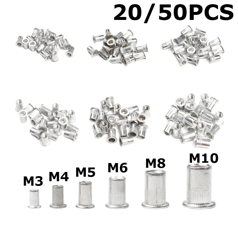 20/50 шт заклепки из алюминиевого сплава Плоские с резьбой вставка Nutsert крышка