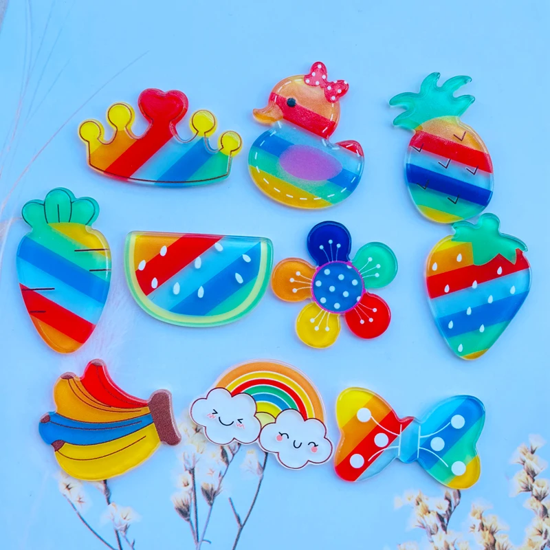 

10/20 Cartoon Cute Acrylic Rainbow Fruit Cartoon Series Flat Back Scrapbook Hair Bow Center Embellishment DIY Accessories 035