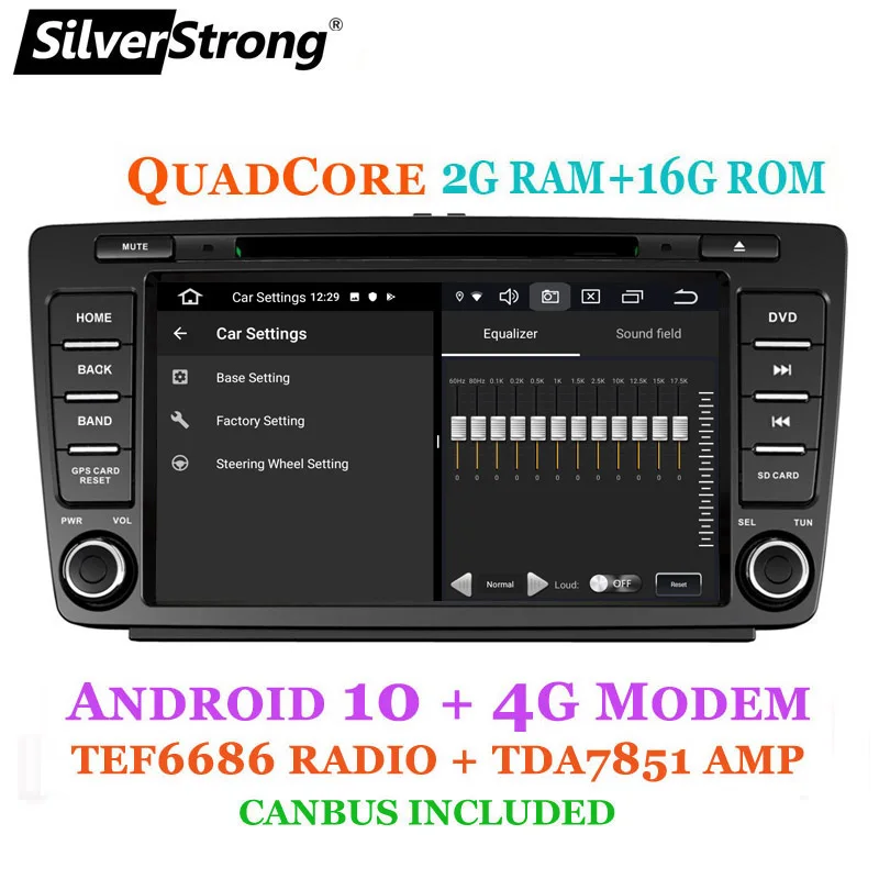 SilverStrong 2DIN Android10 9.0 4G 64G 8 ядерный автомобильный DVD для Skoda Octavia 2 A5 авто радио ips DAB +