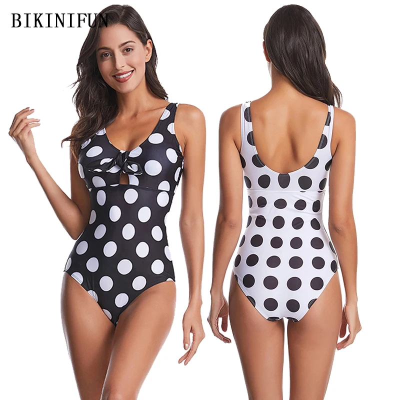 Новый женский сплошной костюм с глубоким круглым вырезом и бантом спереди