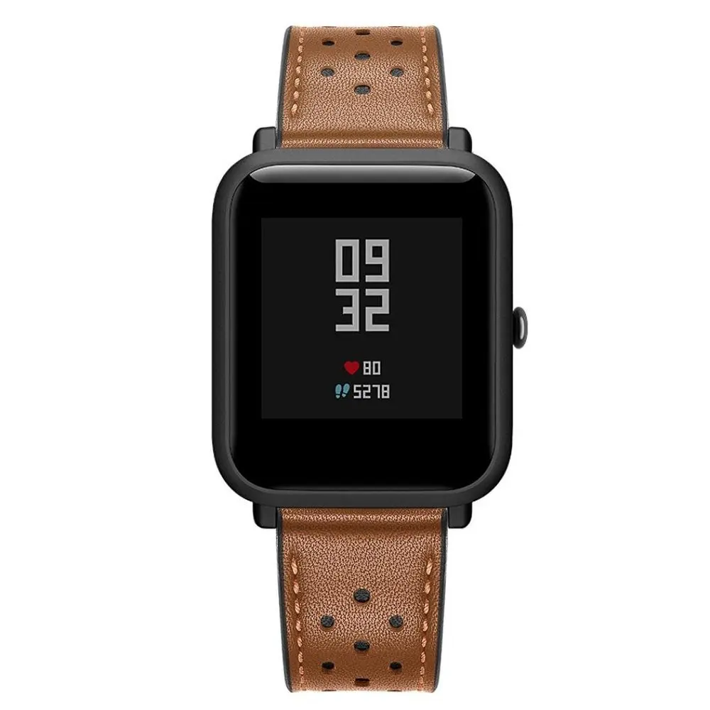 Ремешок кожаный для Xiaomi Huami Amazfit Bip BIT PACE Lite Youth браслет смарт часов шириной 20