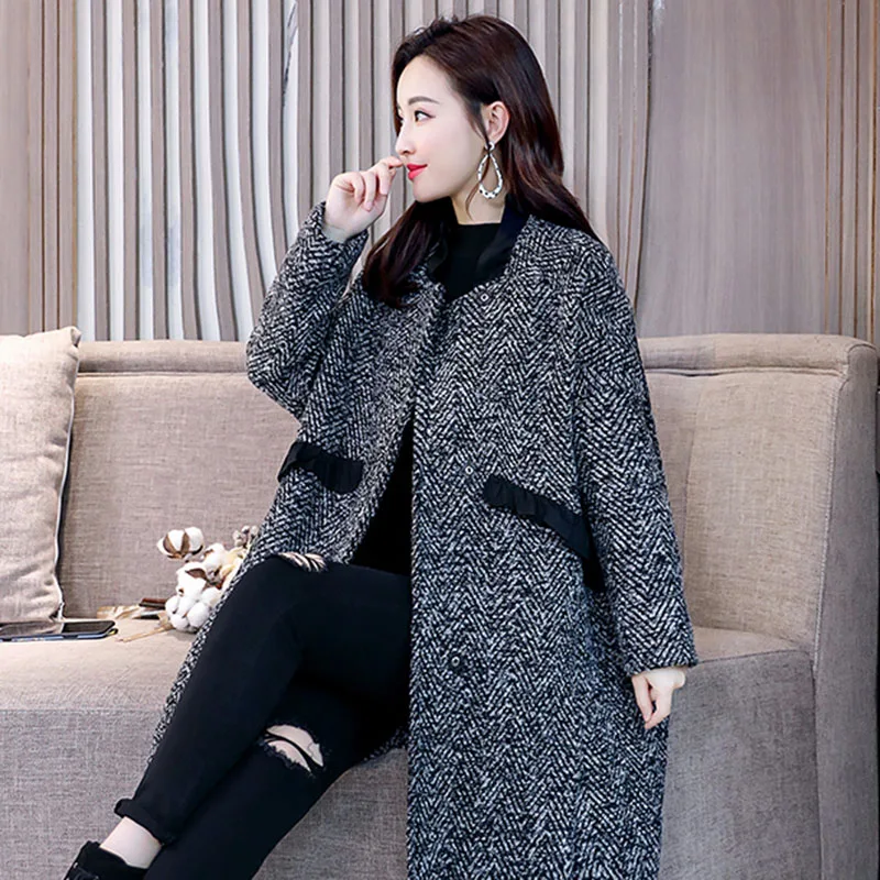 Women's woolen coat female long section 2021 winter new women's leopard loose cloak high quality NUW650 | Женская одежда