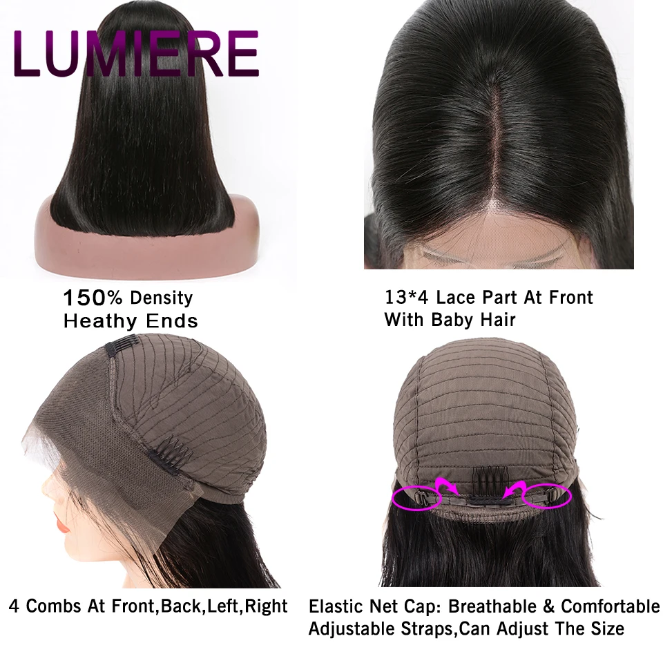 Lumiere волосы перуанские Короткие 13*4 Кружева передние человеческие волосы парики предварительно сорвал с Детские волосы человеческие волосы парик Боб Remy цвет 1B