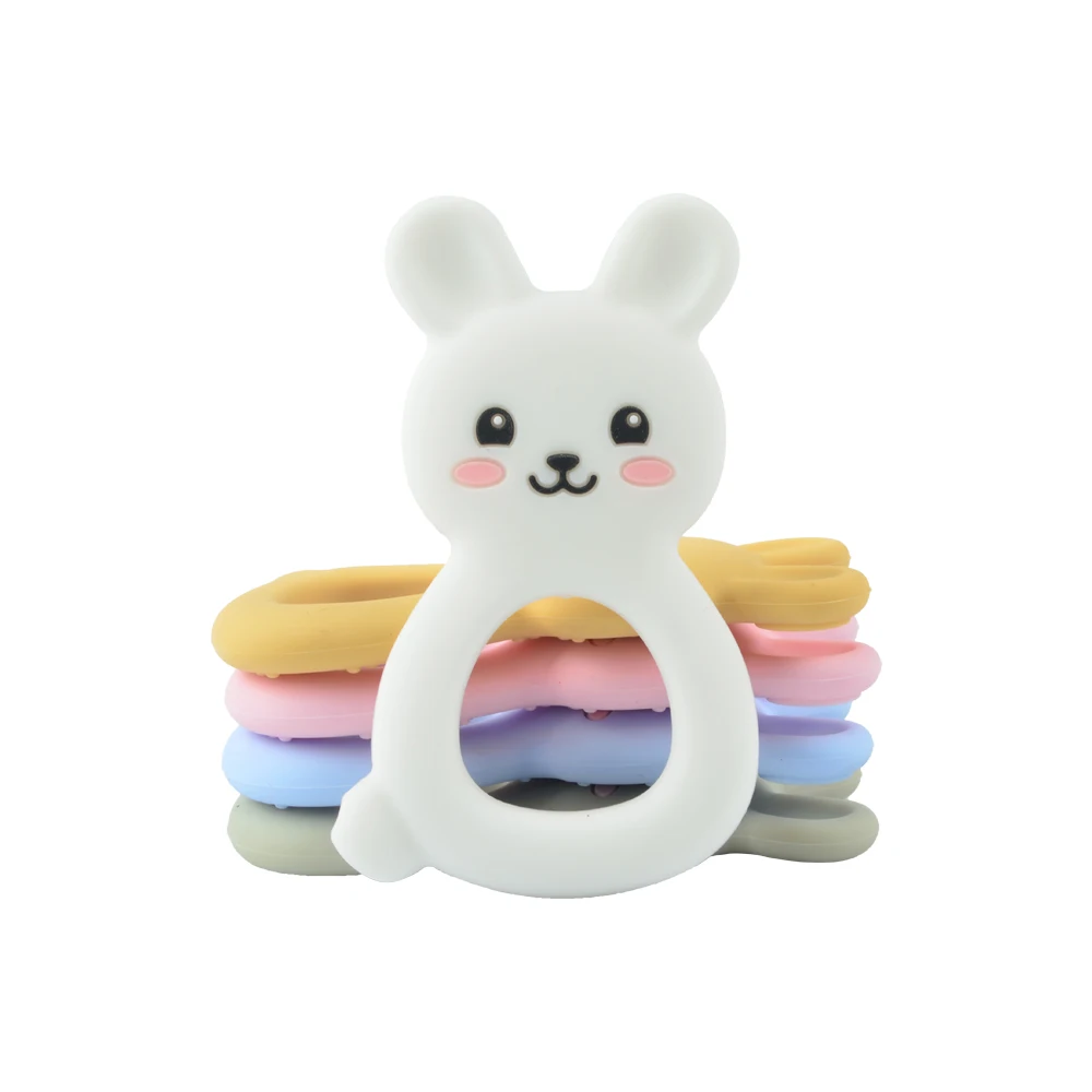 LOFCA-mordedor de silicona de conejo para beb&eacute;, juguete de dentici&oacute;n de Animal de dibujos animados, colgante de silicona de grado alimenticio, BPA, accesorios para regalo-2