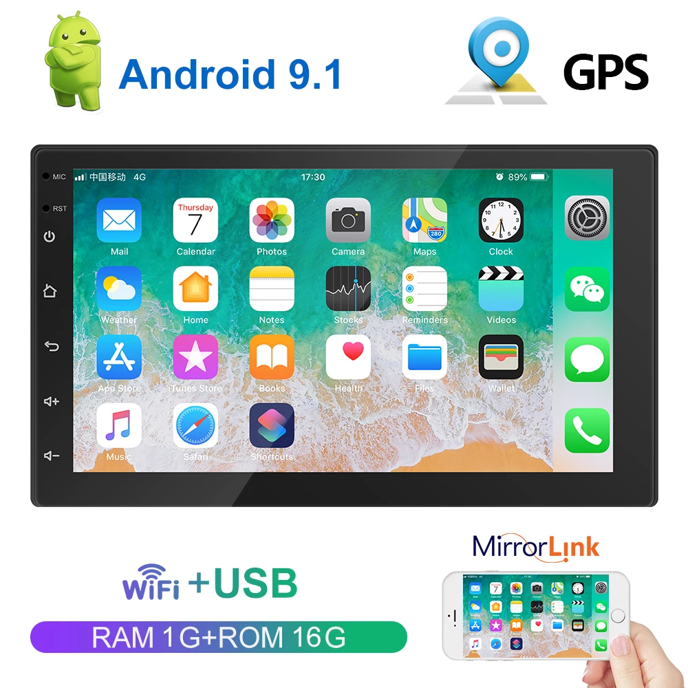 Автомагнитола Podofo 2 Din Android 9 1 GPS 7 '' 2.5D mp5 плеер мультимедийный Авторадио для