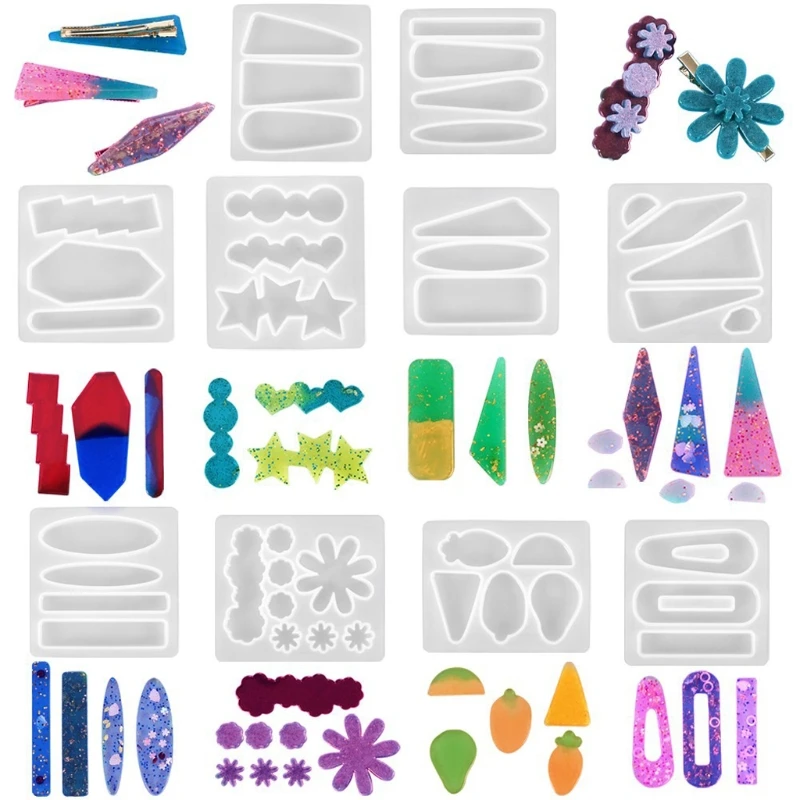 

10Pcs Handmade Barrettes Silicone Epoxy Resin Molds Kit Hair Pins Jewelry Casting Mold Hair Clip Molds Kit Jewelry Tools