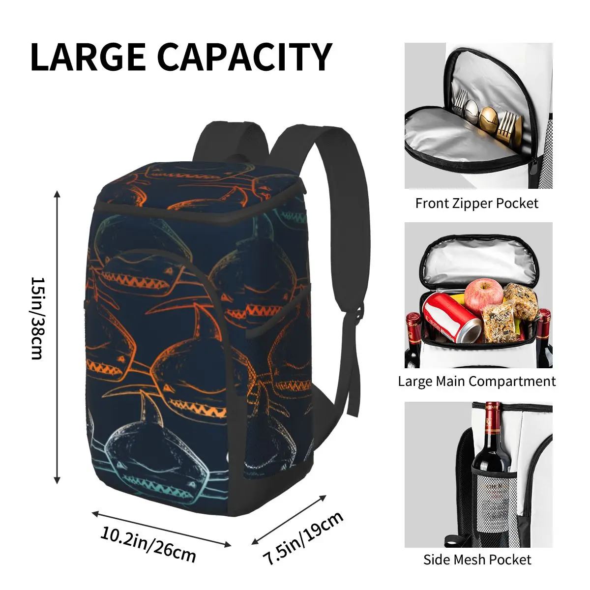 picnic cooler backpack abstract shark sea predator waterproof thermo bag refrigerator fresh keeping thermal insulated bag free global shipping