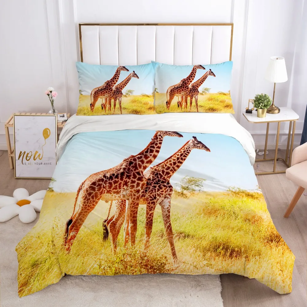

3D Bedding Sets Bed Linens Duvet Quilt Cover Set Comforter Pillowcase King Queen Full Double Size Animal Giraffe Home Texitle