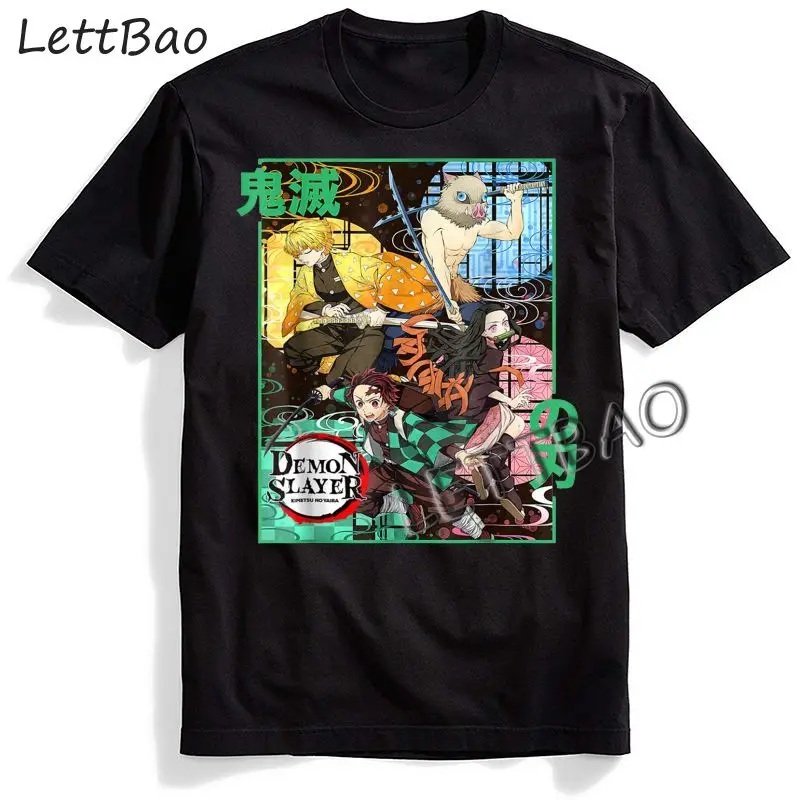 

Футболка мужская Винтажная с коротким рукавом, топ с круглым вырезом, с рассекающим демонов, Kimetsu No Yaiba Tanjiro Kamado