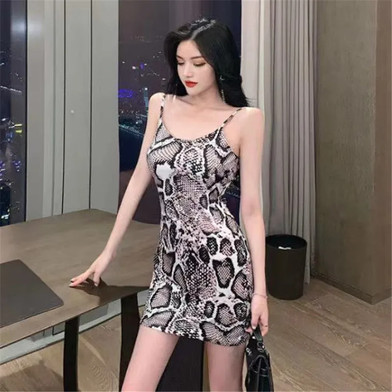 

new Sexy Dress Women plus size Dresses Female Snake print High Waist Dress Short Summer Mini Sling Sleeveless Dress