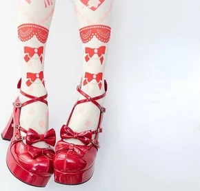 

Japanese Style Women's Girls High Heels Round Toe PU Leather Lolita Style Cosplay Pumps Bow-knot H5