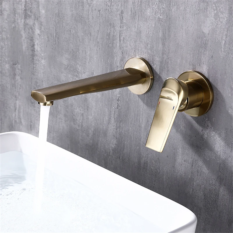 

Basin Faucet Wall Mounted Bathroom Faucet Brushed Gold Widespread Taps In-Wall Hot and Cold Mixer Taps Cooper Body