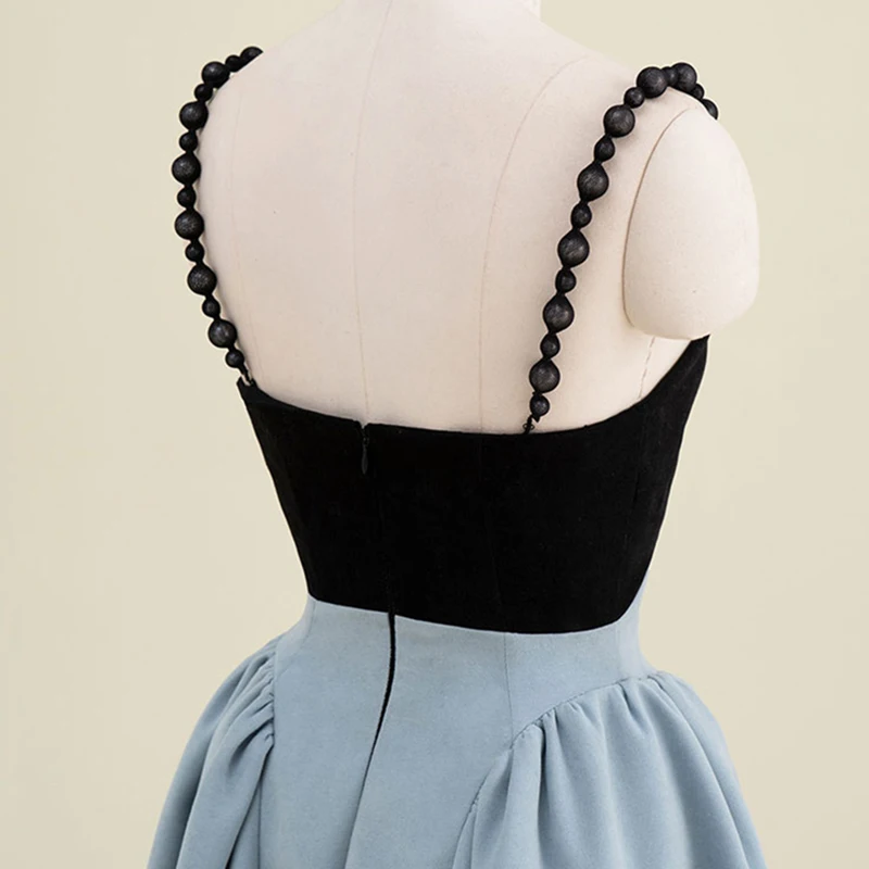 

TWOTWINSTYLE Patchwork Casual Dress For Women V Neck Sleeveless High Waist Hit Color Mid Dresses Female Summer Clothing 2021 New