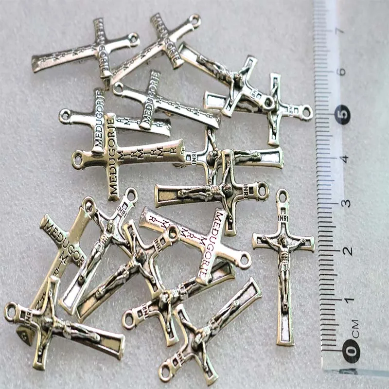 100 шт./подвеска ручной работы крест кулон античное серебро цветной амулет с