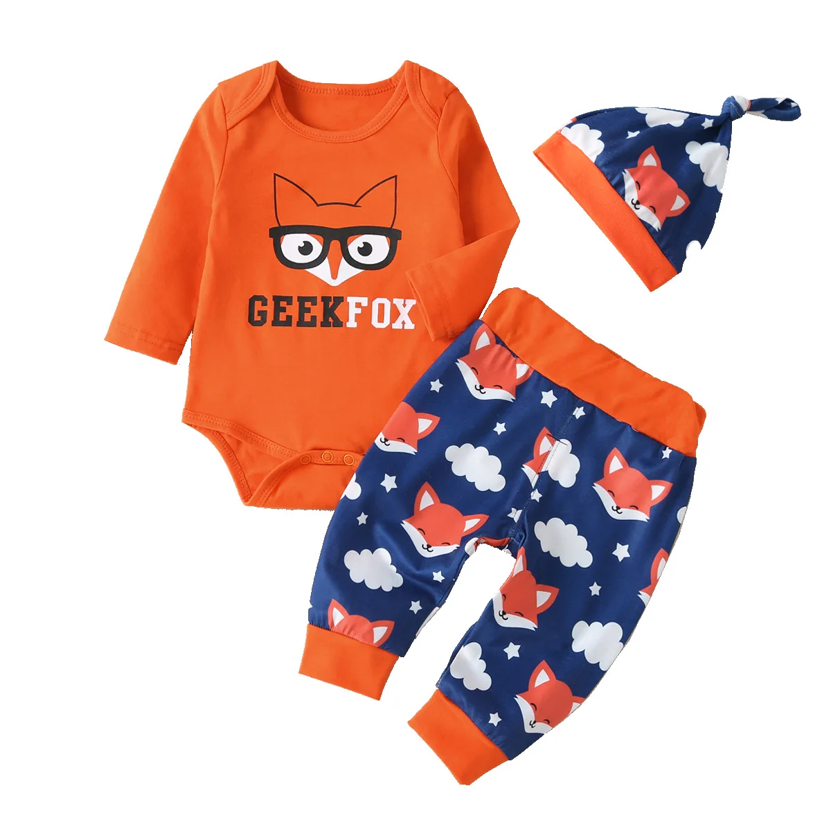 New Newborn 3 Pcs Infant Baby Boy Girl Clothing Set Long Sleeve Wolf Romper Kid Tops T-shirt+Leggings Pants+Hat Outfit Clothes | Детская