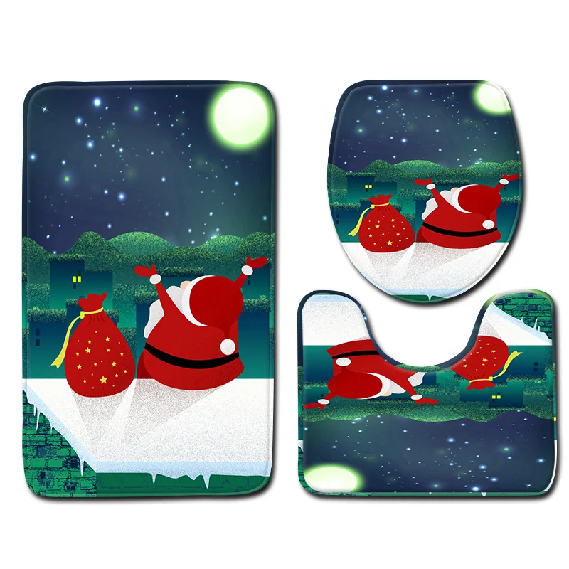 

Zeegle Merry Christmas Mat Set for Bathroom Decoration Non-slip Toilet Lid Cover Mat Water Absorbent Floor Rug Carpet Doormat