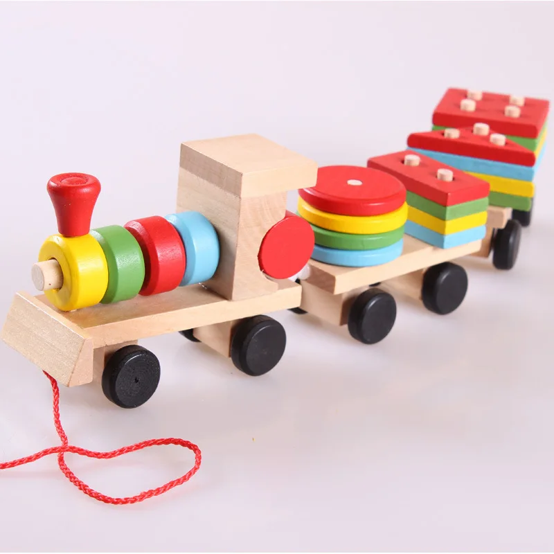 

Hot Selling Baby Toys Wood Train Truck Set Geometric Sorting Board Montessori Kids Educational Toy Stacked Puzzle Child Gift