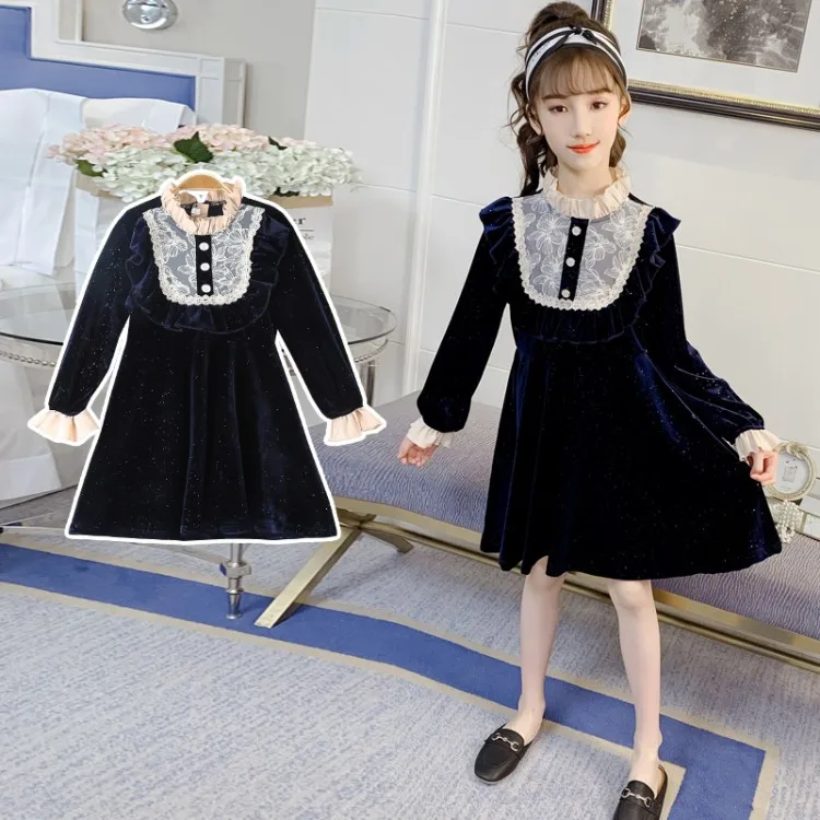 

Hot Red Dress for Girls Performance Party Birthday Clothes Autumn Children Velvet Dress for Girls Clothes Dropshipping