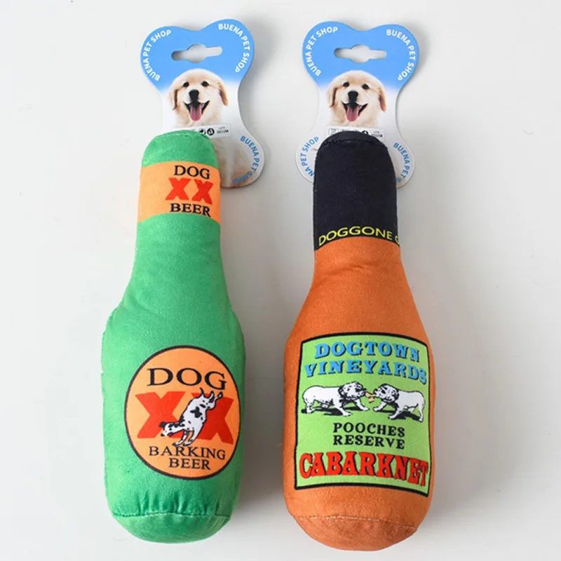 

Interactive Pet Squeaky Toys For Dogs Pet Chew Toy Bite Resistant Beer Bottle Shaped Plush Toy Built In Sounder