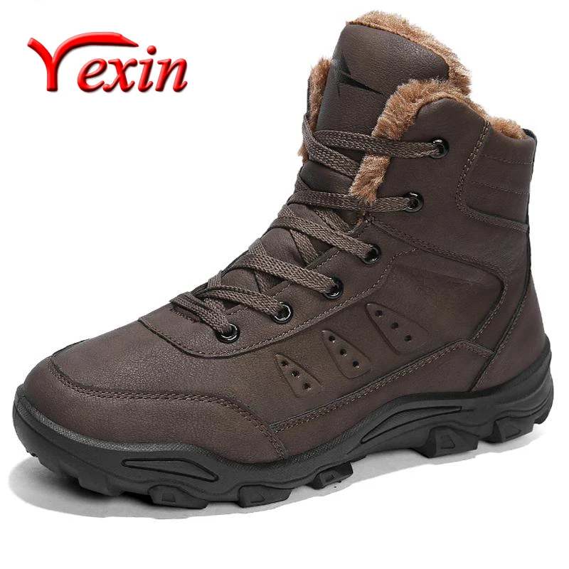 Мужские зимние ботинки толстый плюш теплые полусапожки водонепроницаемые