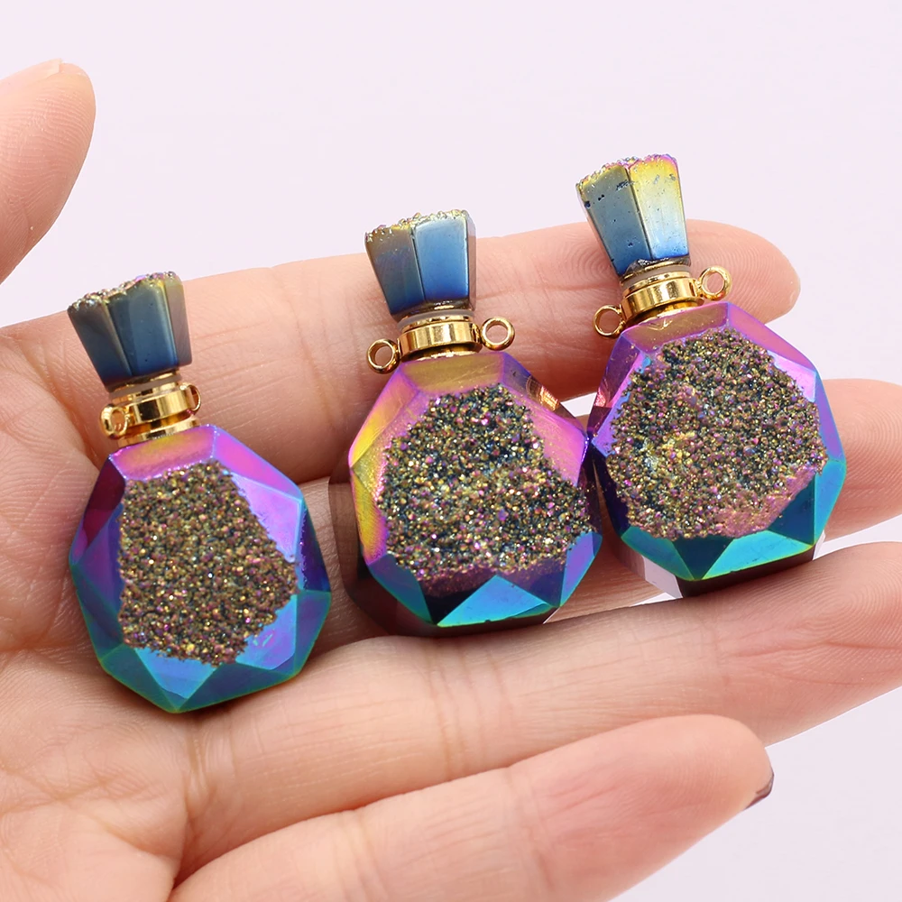 Natural Stone Perfume Bottle Rhombus Plating Pendant Essential Oil Diffuser For Jewelry Making DIY Necklace Accessories Gift 1PC | Украшения