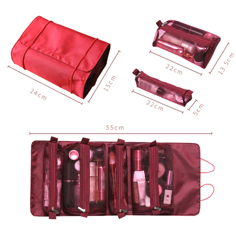 

1pc Makeup Bag Foldable Travel Organizer Hanging Nylon Mesh Separable Toiletry Pouch