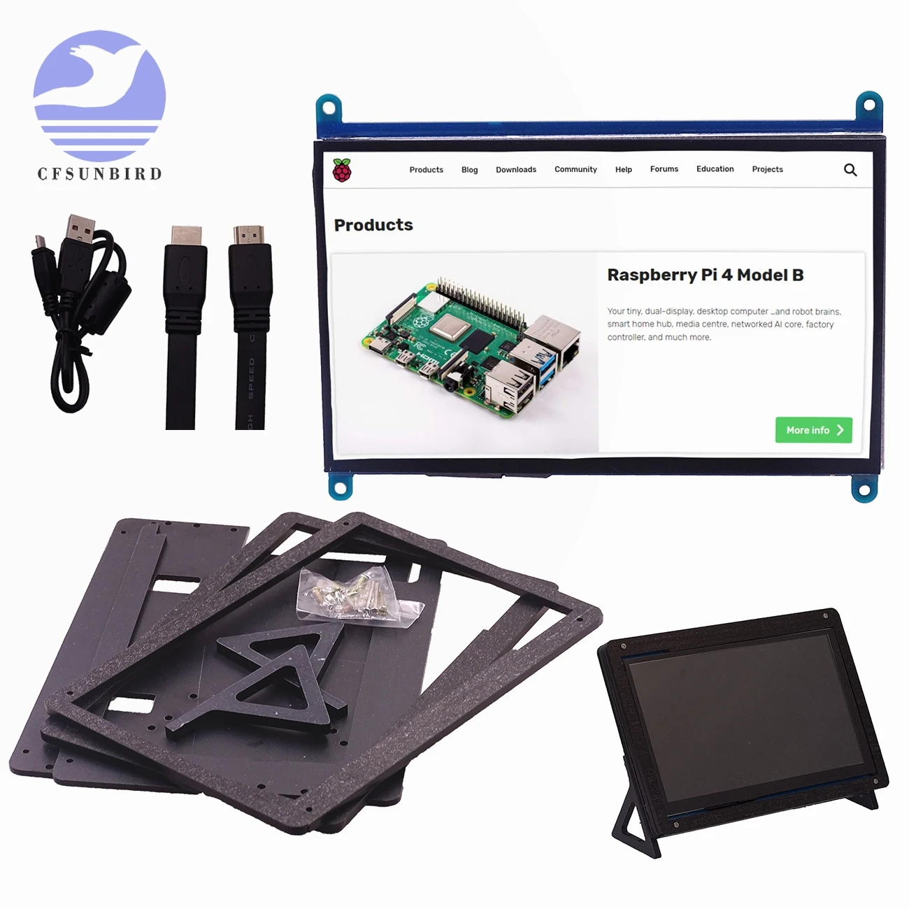 7 дюймов Raspberry Pi 3 Model B + ЖК дисплей Дисплей сенсорный Экран 1024*600 HDMI TFT монитор