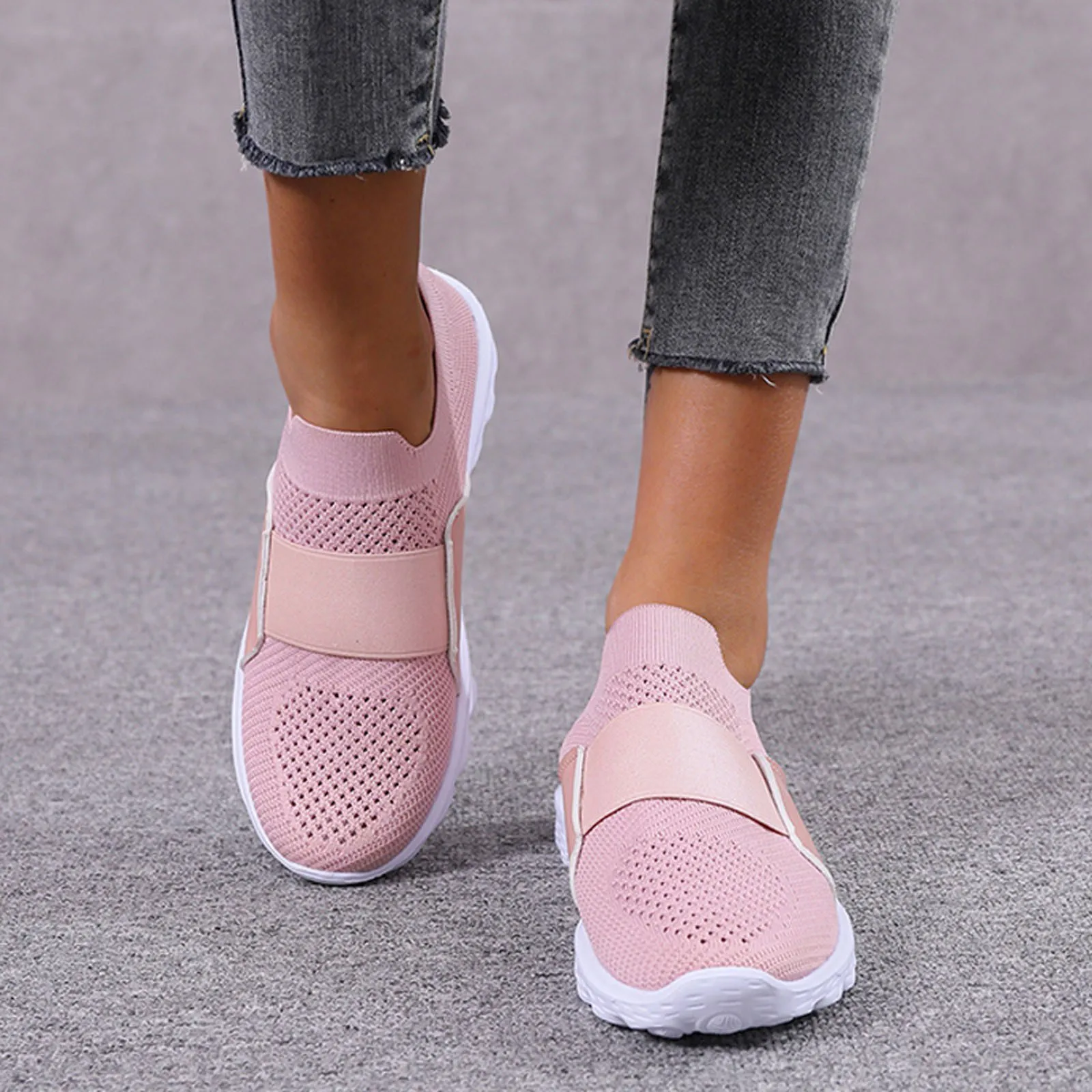 

Women Summer Sneakers Slip On Flat Shoes Flying Woven Breathable Mesh Jogging Flat Bottom Mesh Soft Bottom Sports Shoes 2021