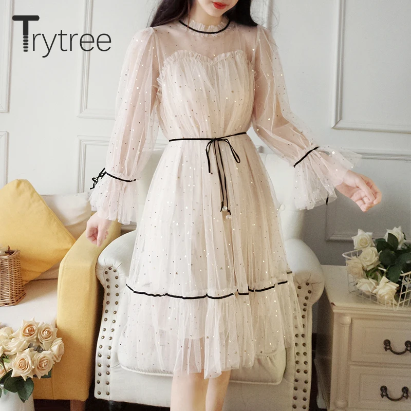 Trytree 2020 весеннее женское платье повседневное лоскутное кружевное мини