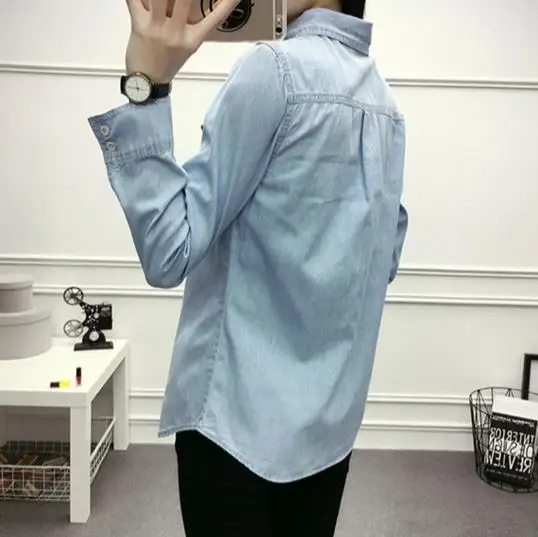 Женская рубашка из денима с длинными рукавами Джинсовая блузка Классическая