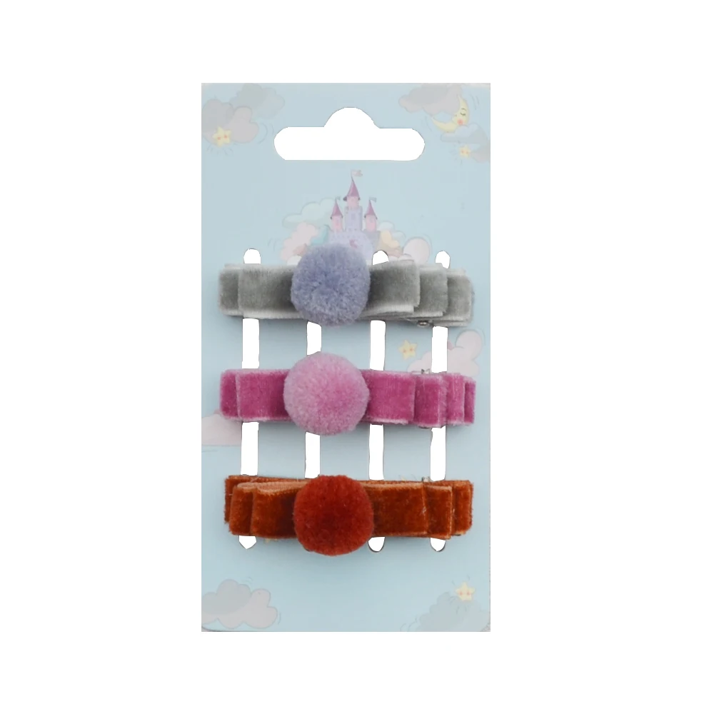 Осень-зима 3 шт./упак. аква/темно-синий/ярко-розовый бархат шерсть заколки для