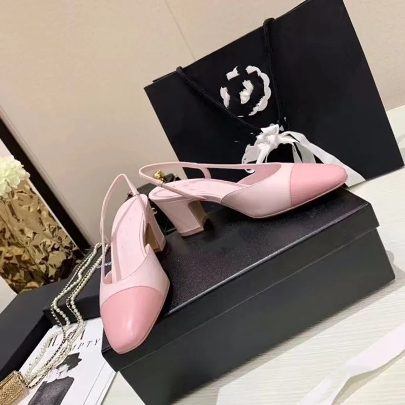 

2021 new summer high-heeled thick heels color matching pink single shoes without leaking toes sandals evening breeze gentle shoe