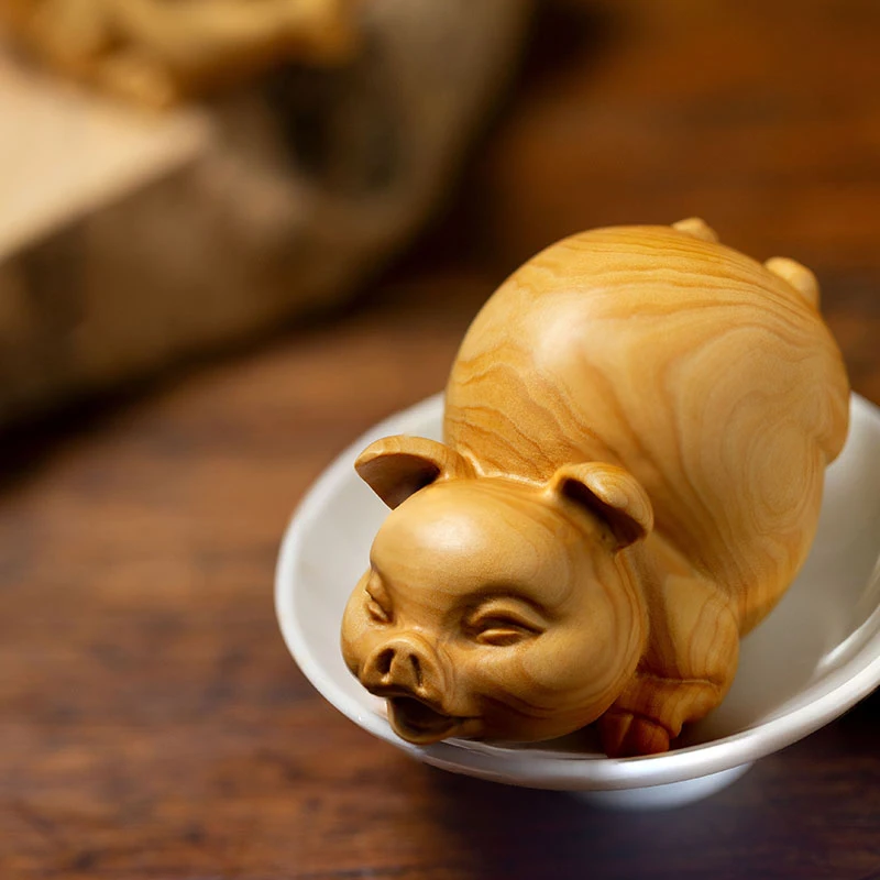 7 см маленькие фигурки милых свиней новые деревянные статуя в форме знака зодиака