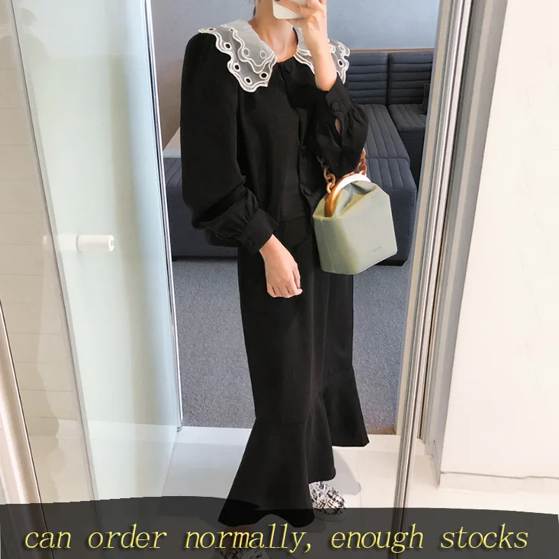 LANMREM can ship винтажные кружевные черные платья с круглым вырезом и длинными