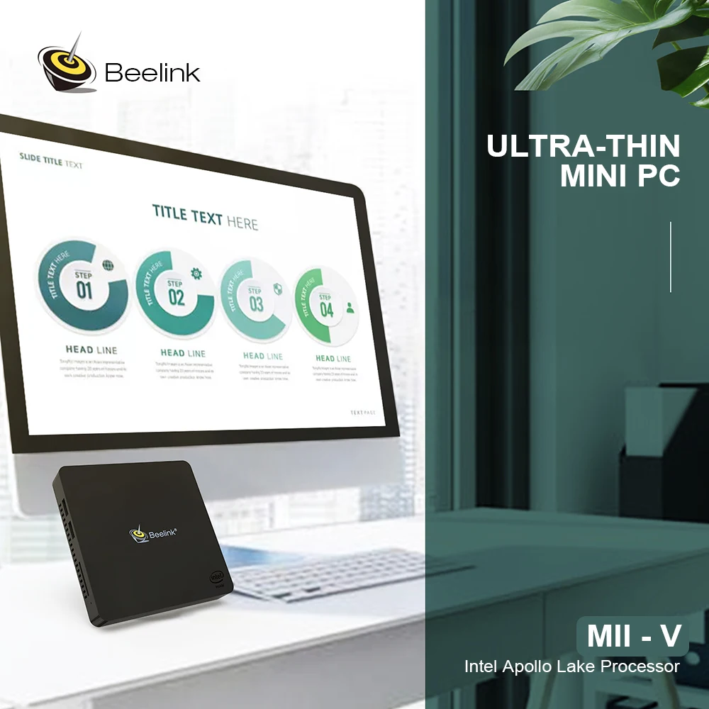 Beelink MII-V Мини ПК Intel N3350 4 Гб ОЗУ 64 ПЗУ двойной дисплей Windows10 Bluetooth 2 4G + 5 8G Wifi 1000M 4K