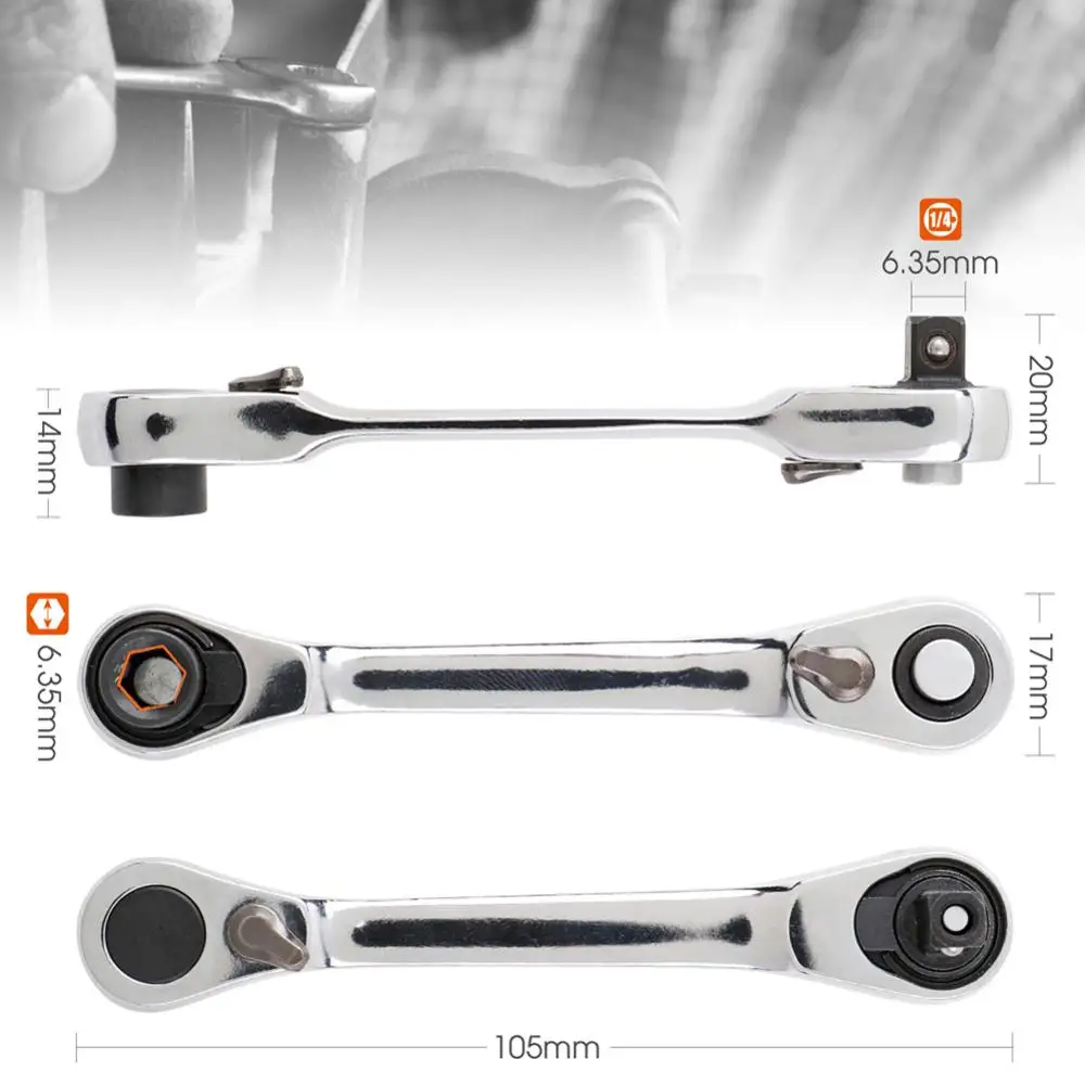 ANENG Mini 1/4 дюйма двухсторонний быстроразъемный Трещоточный инструмент для