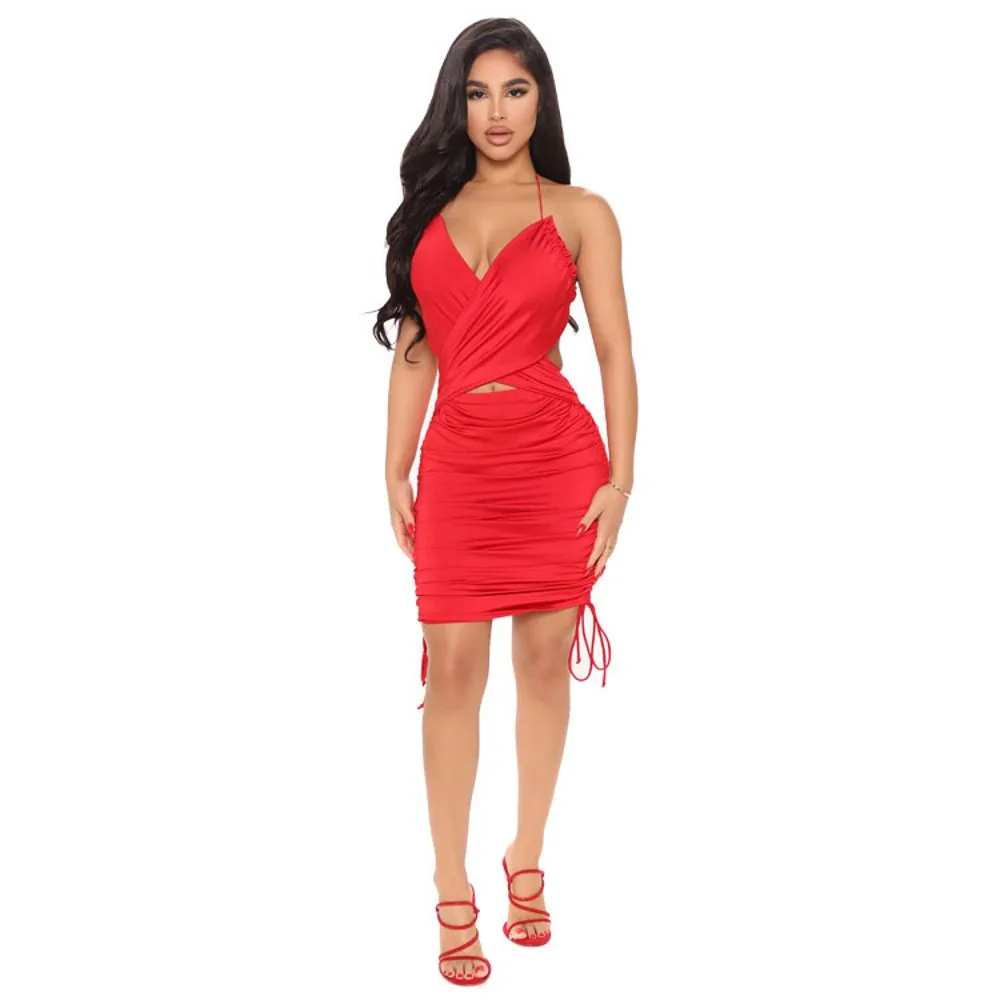

Wrap Dress 2021 European And American Spring And Summer New Fashion Women's Mini Skirt Satin Camisole Halter Slim Sexy Dress