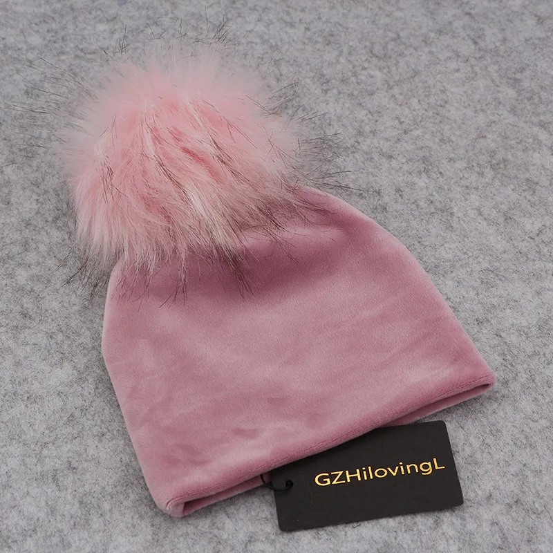 Autumn Winter Thicker Warm Velvet Childs Kids Faux Fur Pompom Beanies Hats 2018 Soft Newborn baby Boys Girls Toddler Cotton | Детская