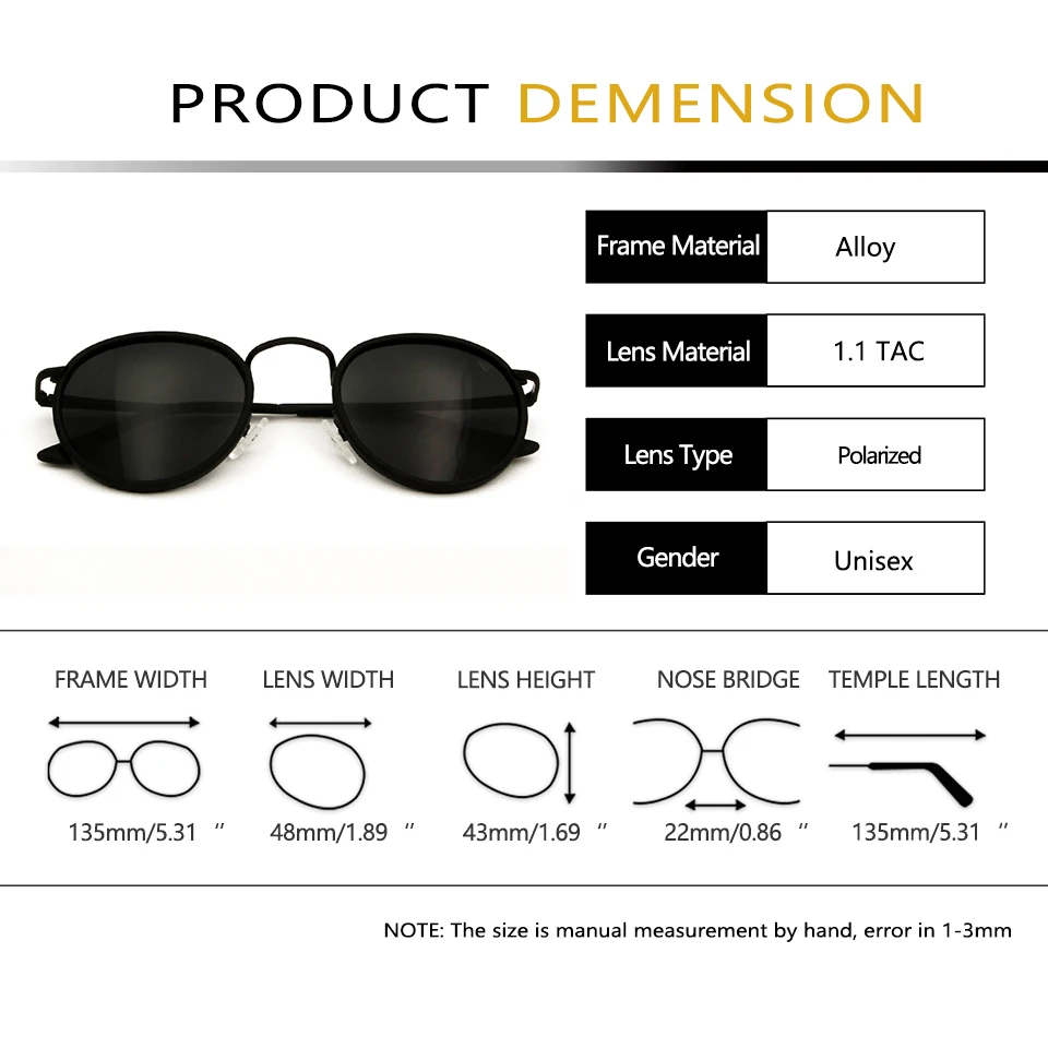 

Mens Vintage Round Sunglasses Polarized 1.1 TAC Lens Sun Glasses For Men Women Italy Brand Designer Medium Shades For Women