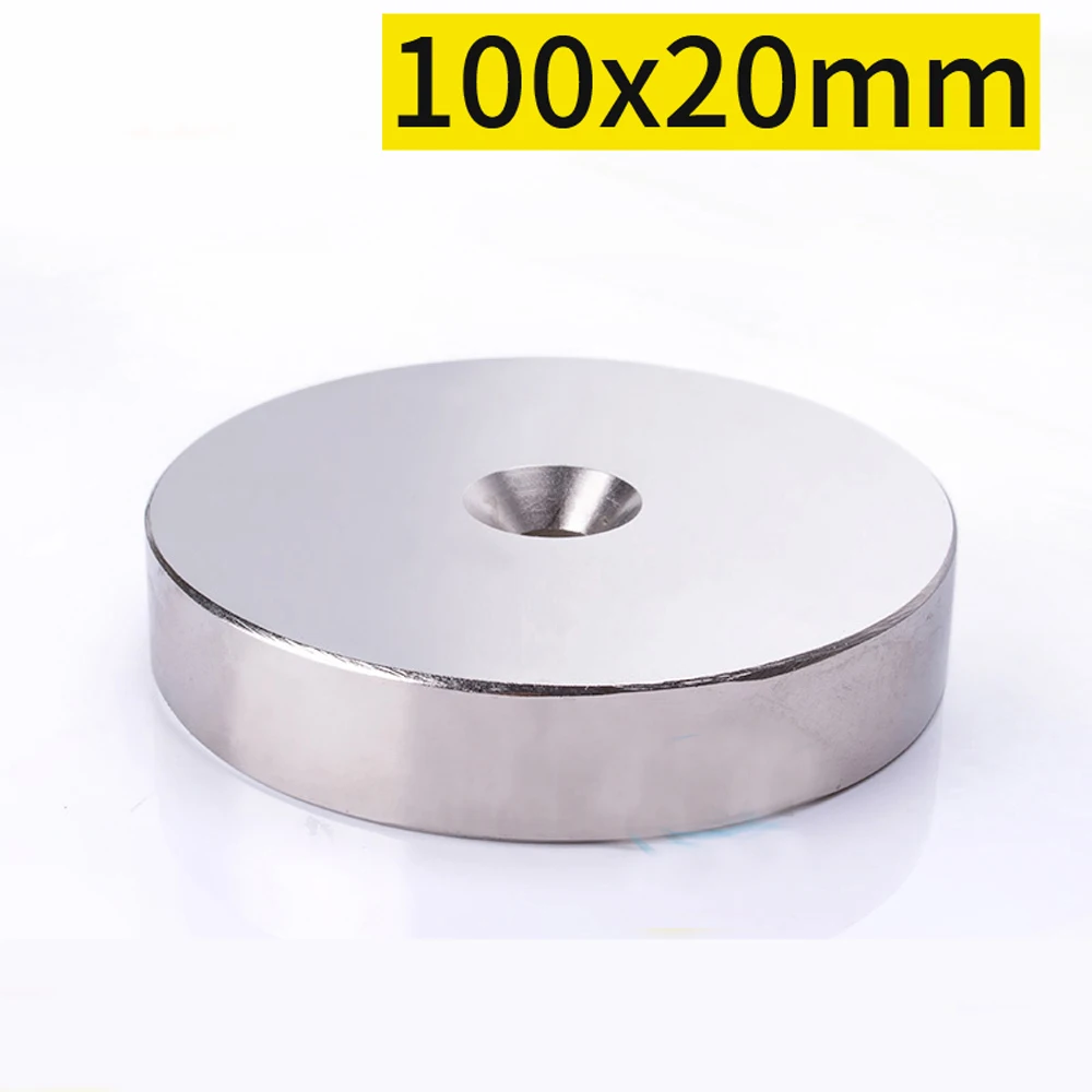 

1 2 5 10pcs Neodymium Magnets Dia 100mm Thickness 20mm With 10mm Countersunk Ring Hole Rare Earth Strong Crafts Magnet N35