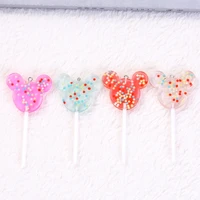 8pcs 7437mm multicolor animal lollipop charms flatback glitter resin candy cabochons for pendant necklace earrings diy making