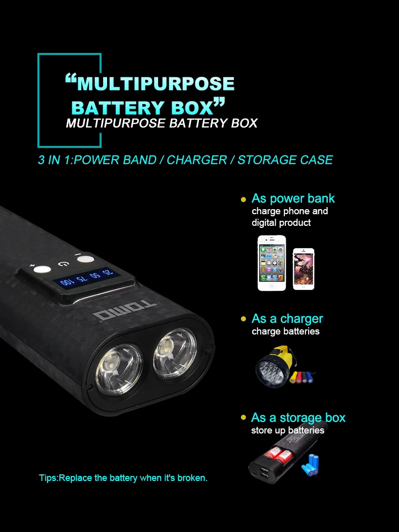 18650 зарядное устройство светодиодный фонарик powerbank батарея чехол для хранения умный дисплей TOMO Q2