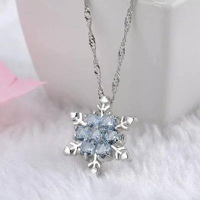 

Natural Gem Necklace Silver Plated Crystal Snowflake Necklace CHRISTMAS GIFT PENDANT