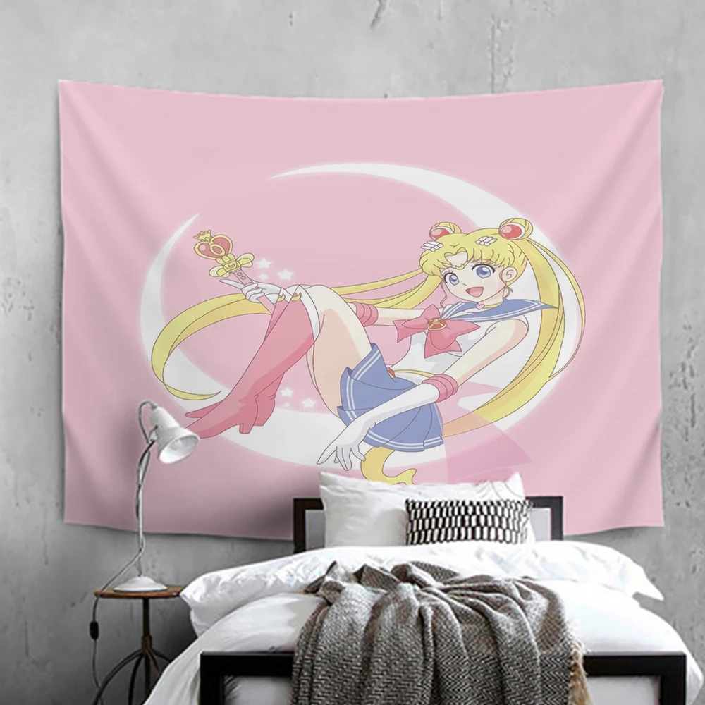

Cartoon Sailor Moon Printed Anime Tapestry Girl Dorm Room Decor Wall Hanging Tapestry Tapiz Wall Decor Pink Tapestries