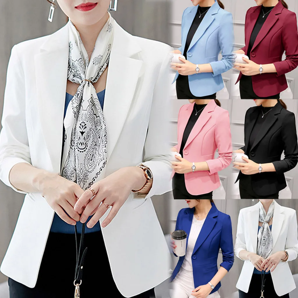 

2021 Casual Women White Blazer Jaclet Solid Long Sleeve Office Lady Work One Button Slim Blazer Coat Jacket Tops blazer feminino