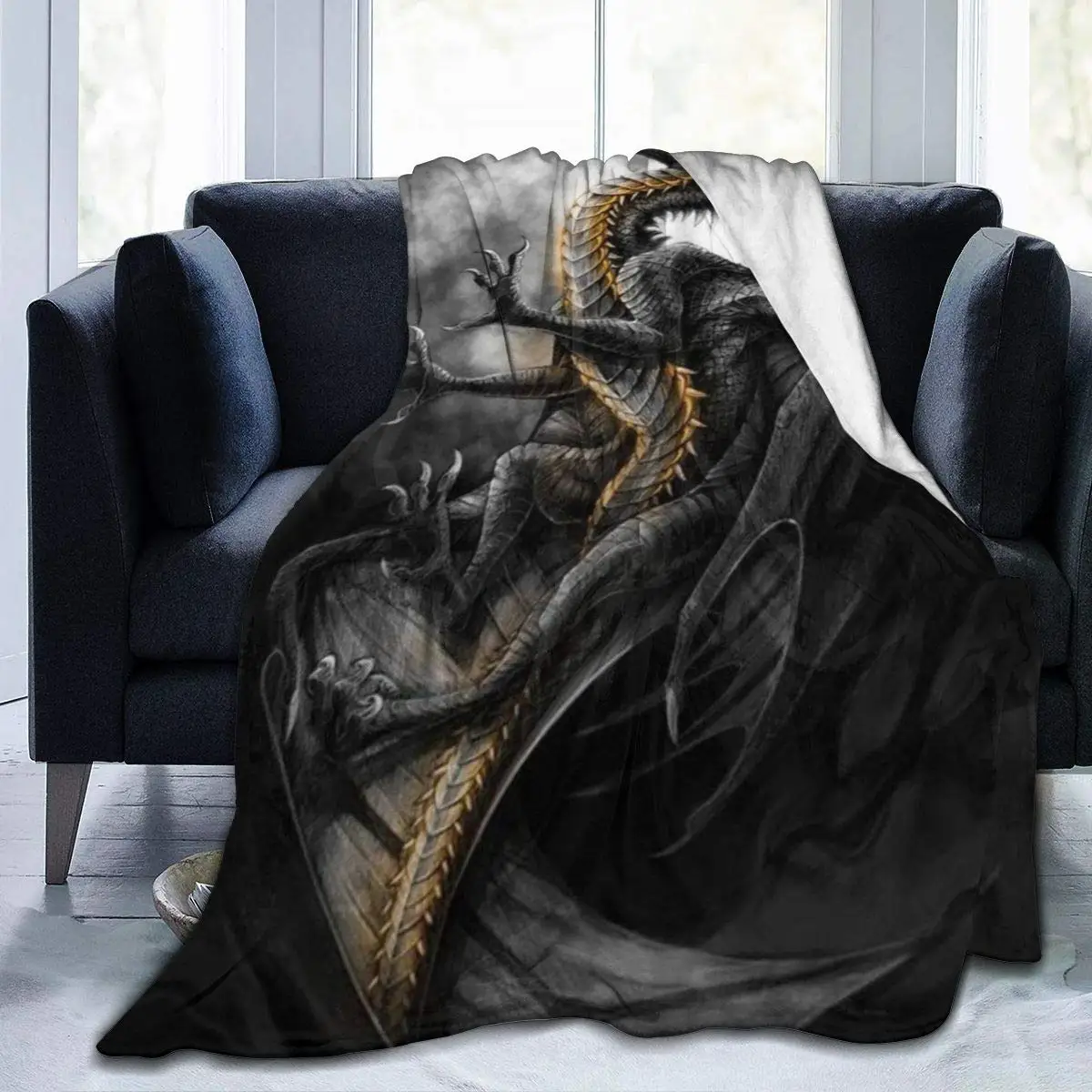 

Keep Warm Sherpa Flannel Throw Blankets for Sofa Couch Winter Autumn Comfy Soft Oversized School Blanket Cloak Cool Fierce Evil