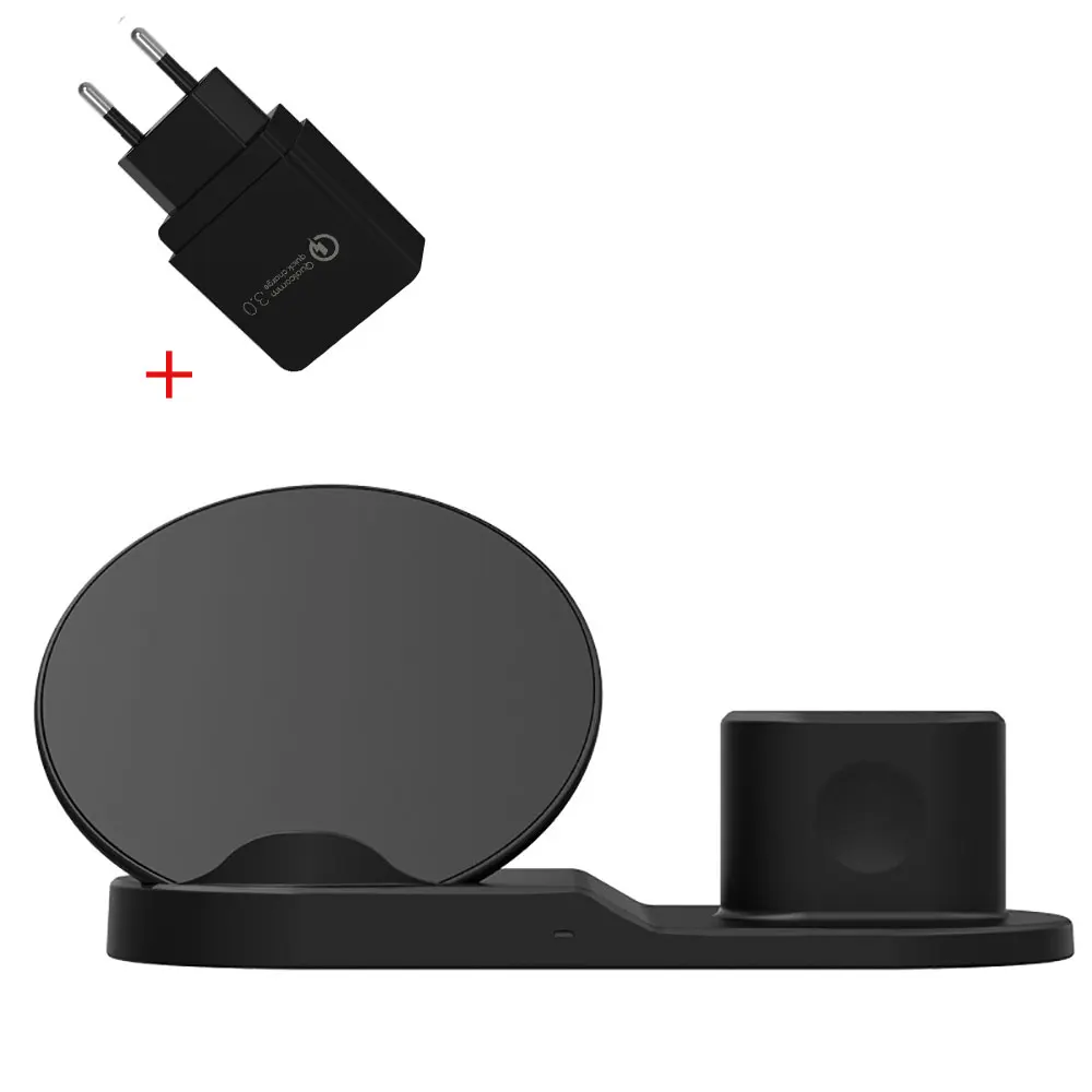 Black EU Plug Ascromy беспроводной Qi держатель телефона зарядное устройство 10 Вт для Apple Watch Series 4 3 2 Iphone XS MAX XR 8 Plus X 8+ Iwatch Airpods pad Dock - Тип штекера: Black EU Plug